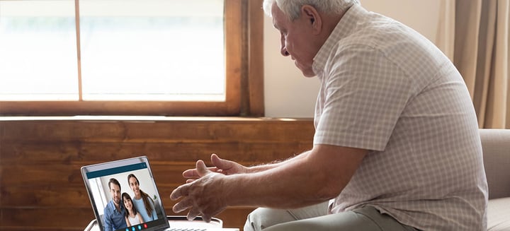 Older man using Zoom