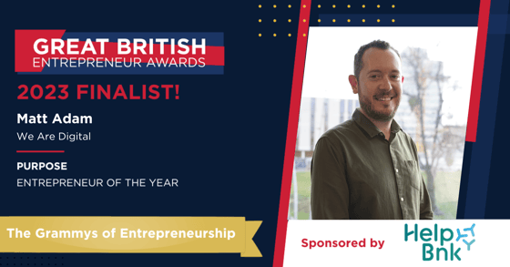 Matt's image with Purpose Entrepreneur of the Year The Great British text