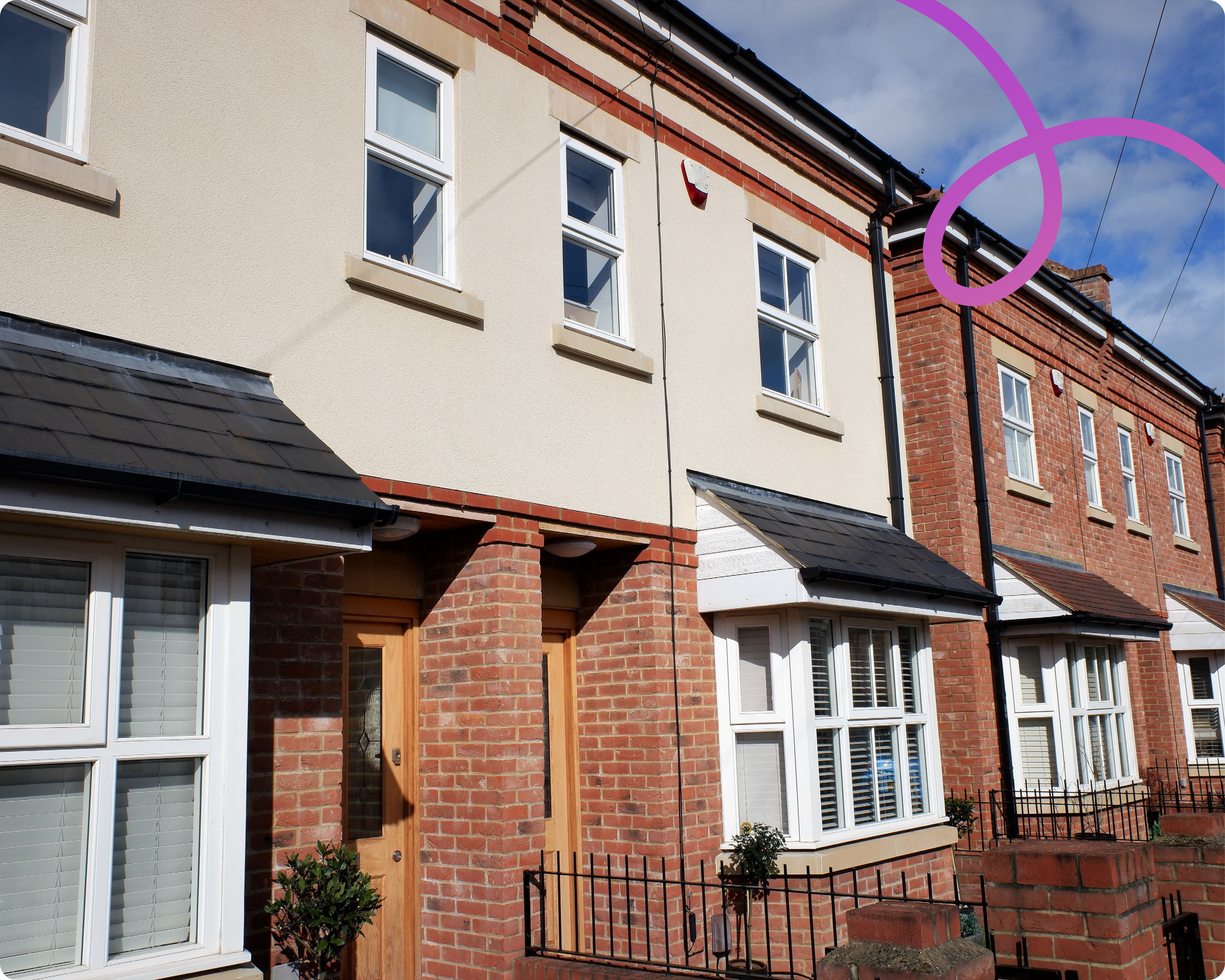 Image of a terrace house with a connecting line placed in the top right corner