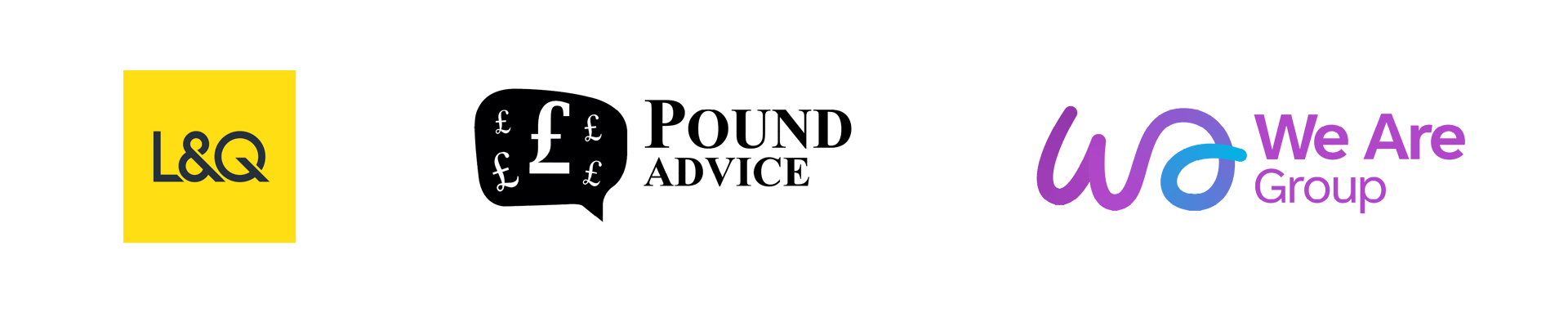 L&Q, Pound Advice, and We Are Group logos