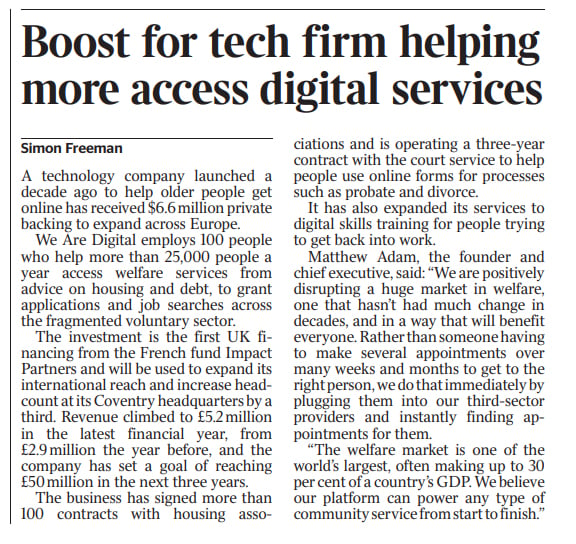 We Are Digital's Press Release in The Times
