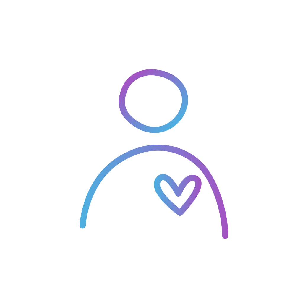 Blue and purple outline of someone with a heart